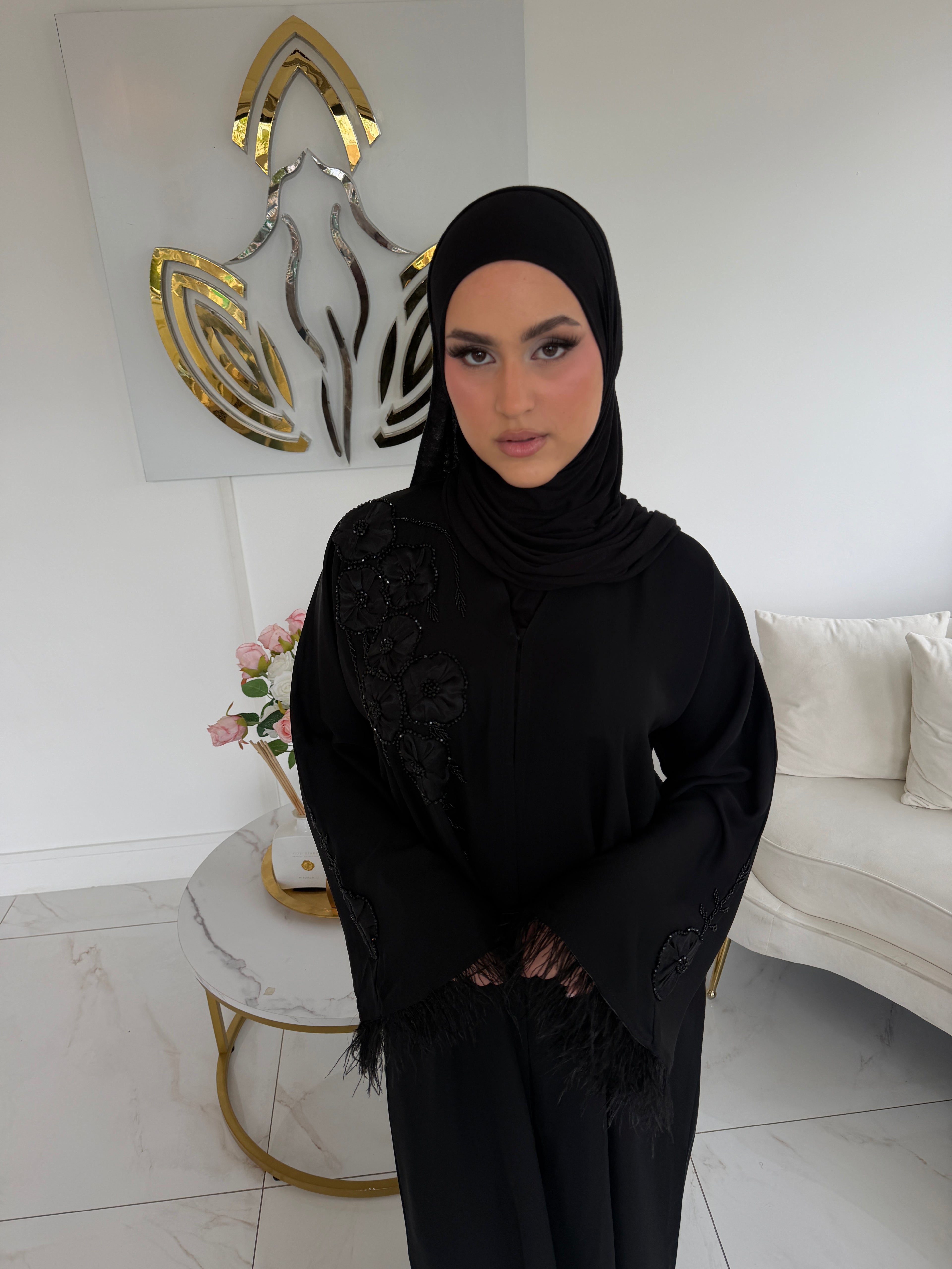 Feather abaya Black