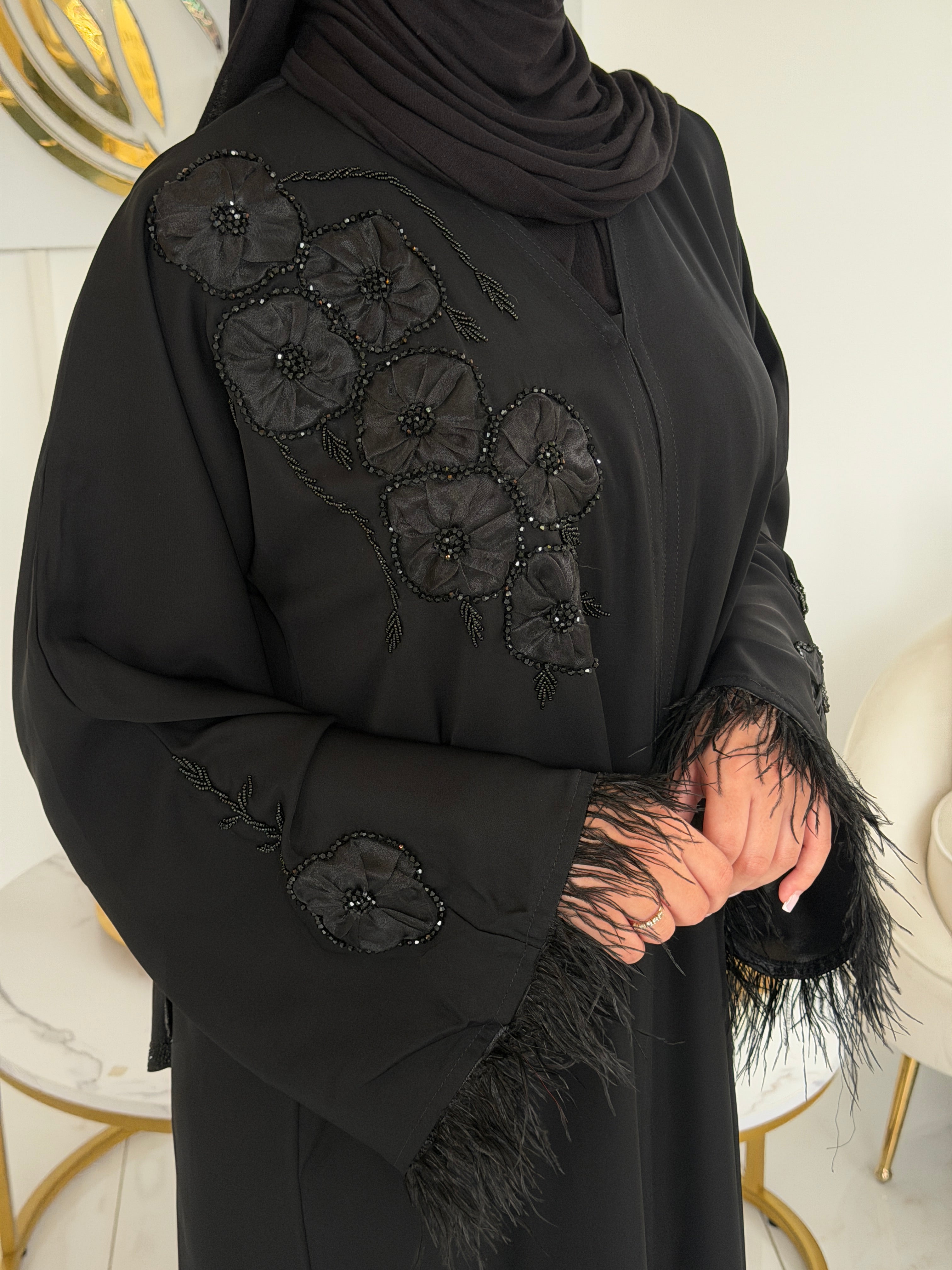 Feather abaya Black