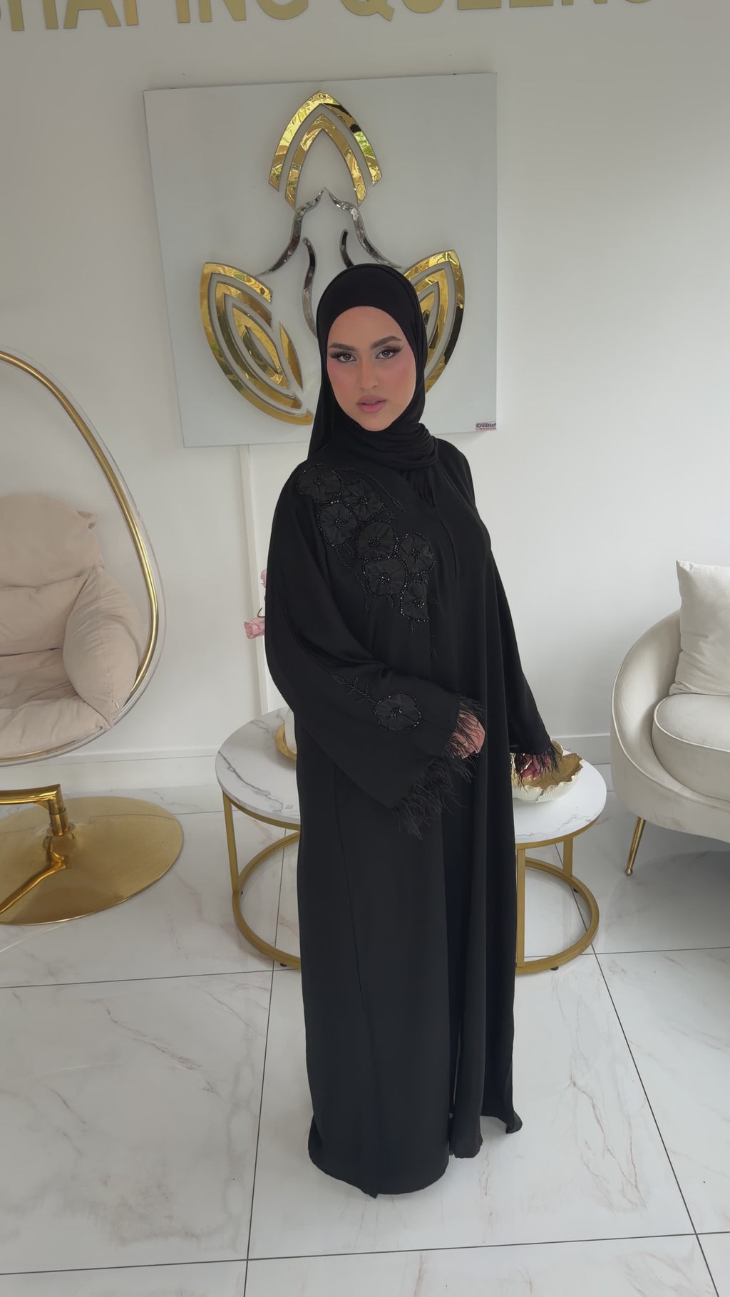 Feather abaya Black